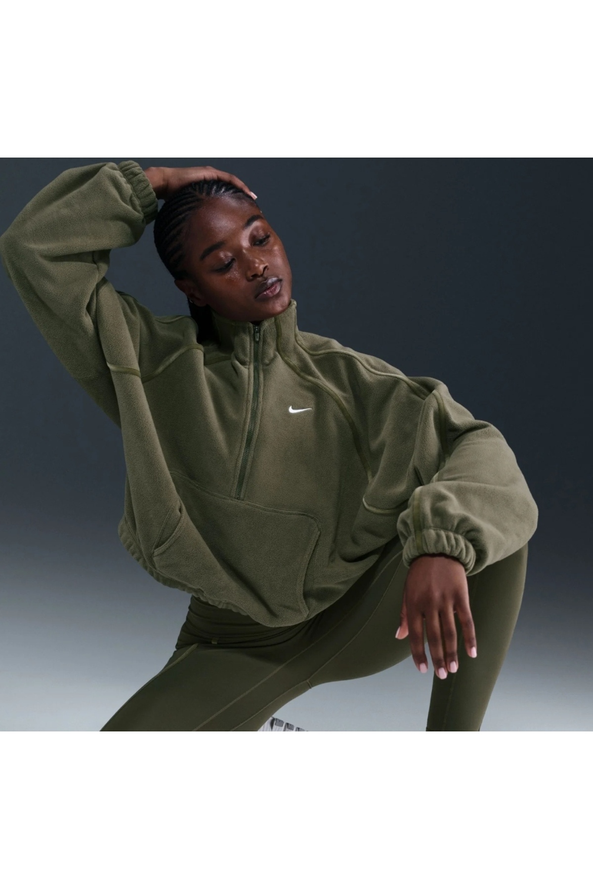 Nike One Therma-FIT HZ Top Polar Kadın Yeşil oversize Sweatshirt