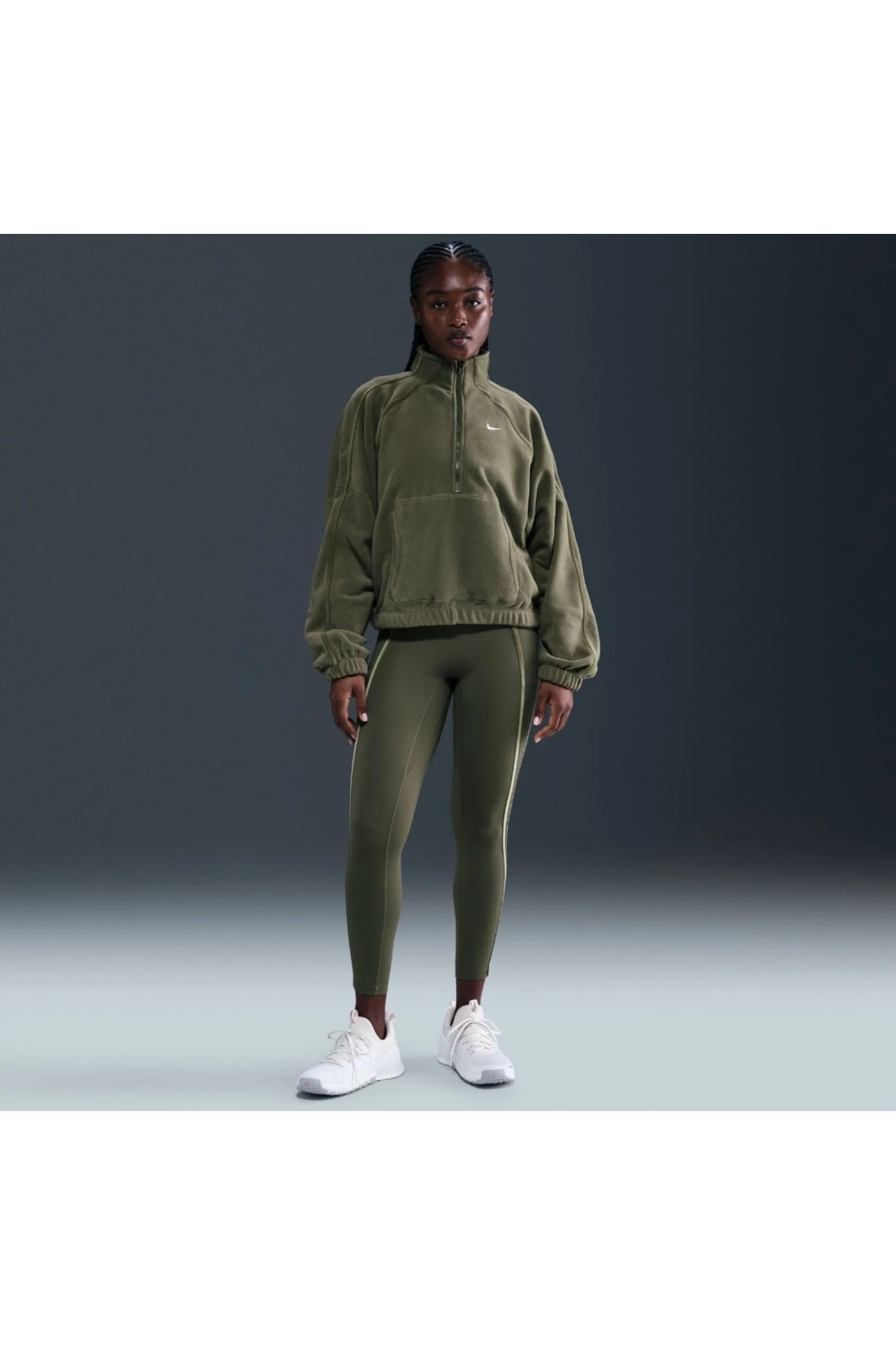 Nike One Therma-FIT HZ Top Polar Kadın Yeşil oversize Sweatshirt görsel 3