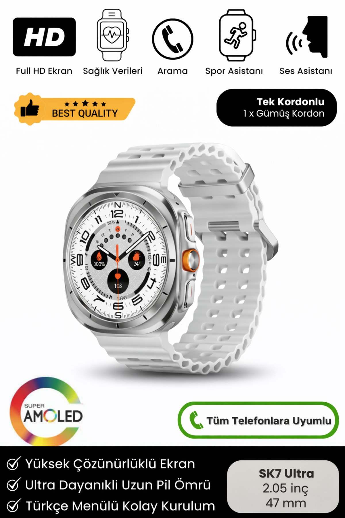 Premium Amoled Ekran Full Hd Spor Sağlık Sensör Babalar Günü Hediyesi Sk7 Ultra Akıllı Saat