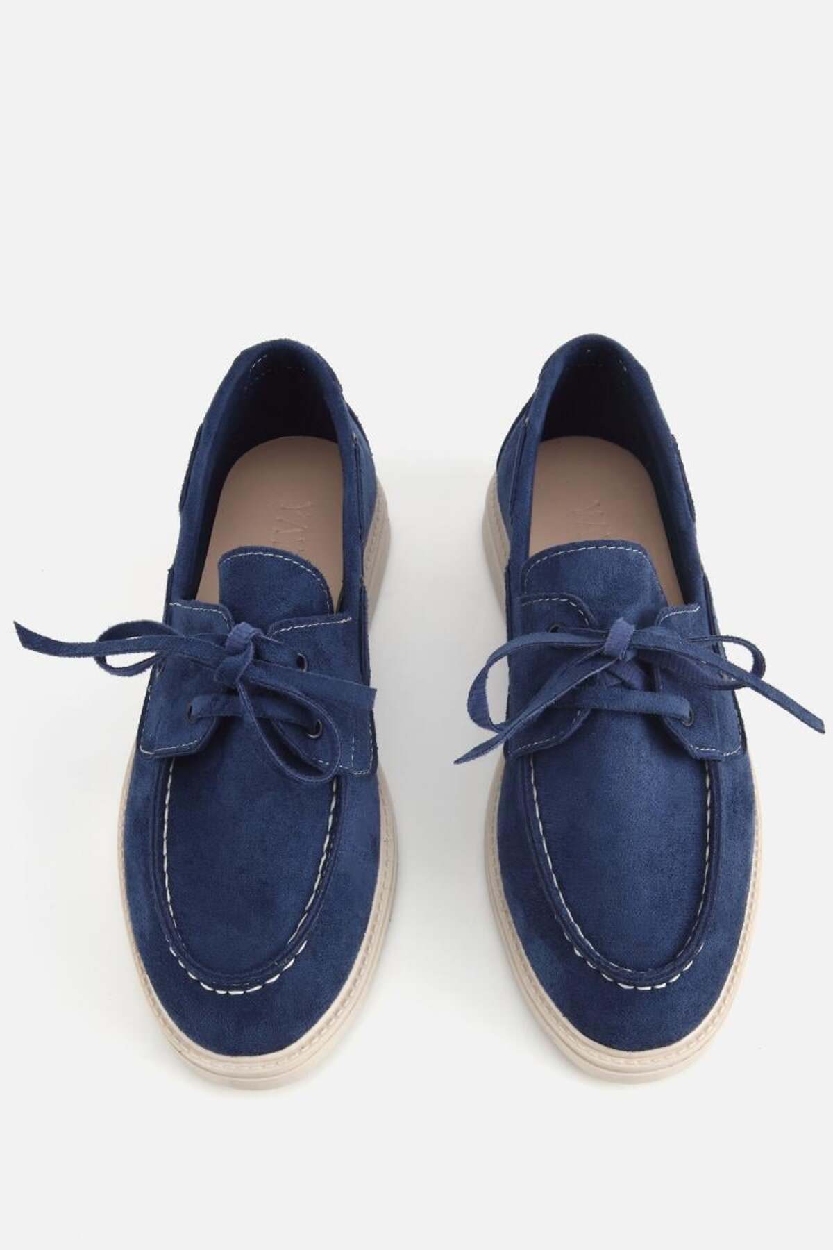 Yaya by Hotiç Kadın Laci̇vert Süet Bağcıklı Kalın Taban Loafer görsel 6