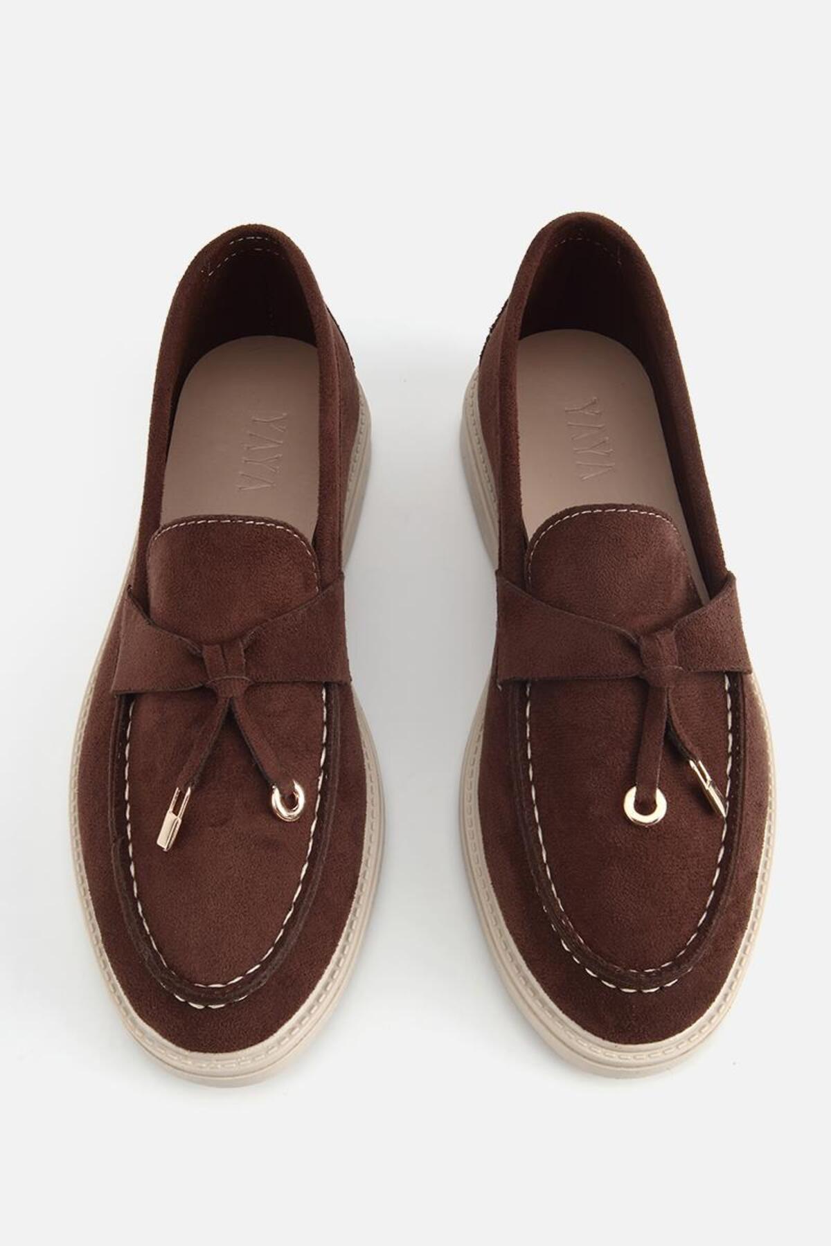 Yaya by Hotiç Kadın Kahverengi̇ Süet Püskül Detaylı Kalın Taban Loafer görsel 6