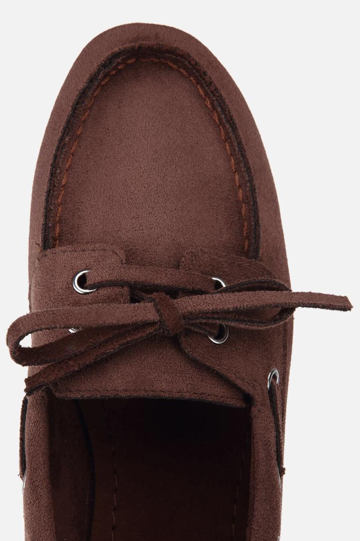 Yaya by Hotiç Kadın Kahverengi Süet Bağcıklı Dikiş Detaylı Loafer görsel 5
