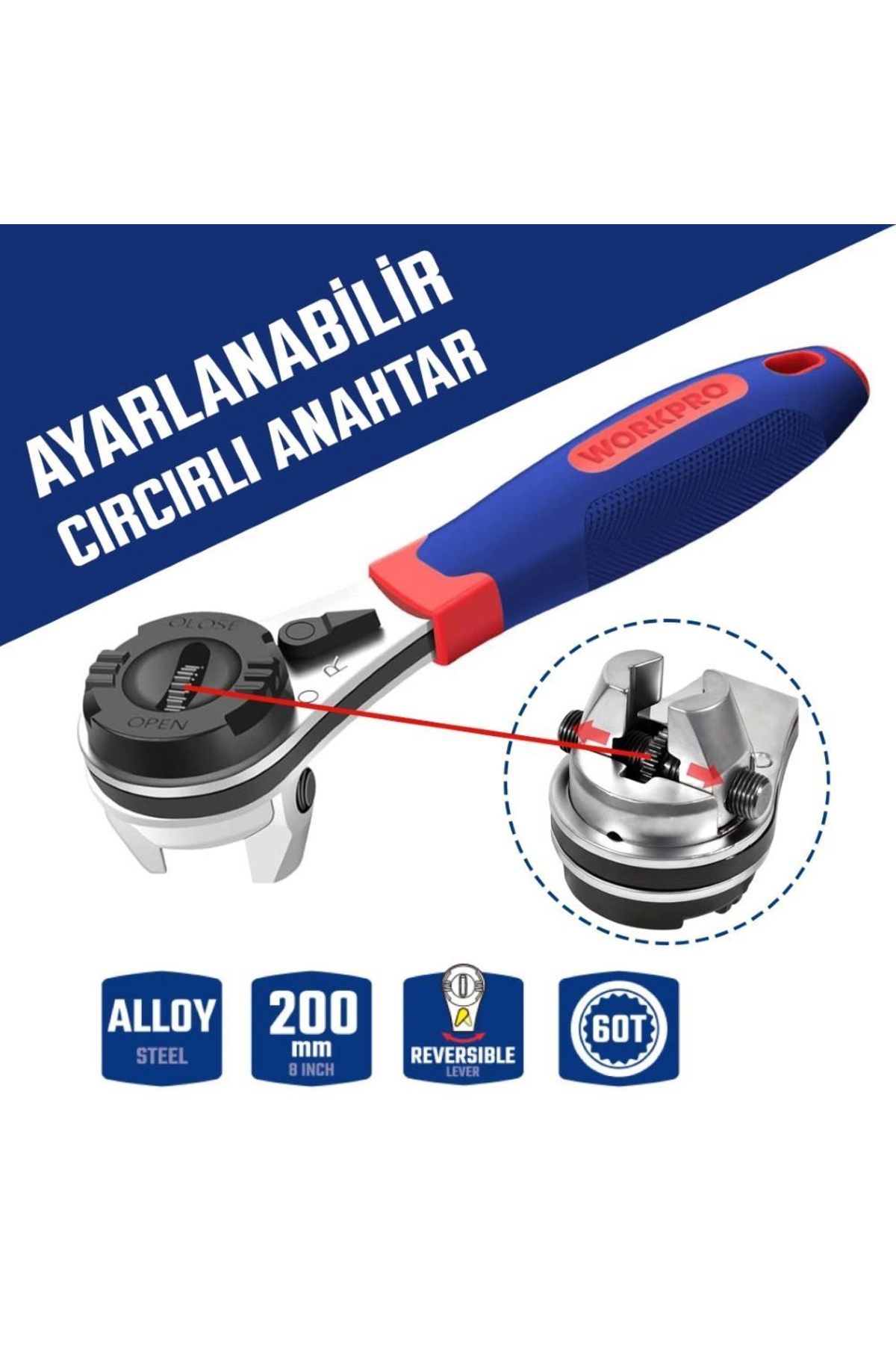 Workpro WP272063 7-22mm CR-V Profesyonel Ayarlanabilir 200mm