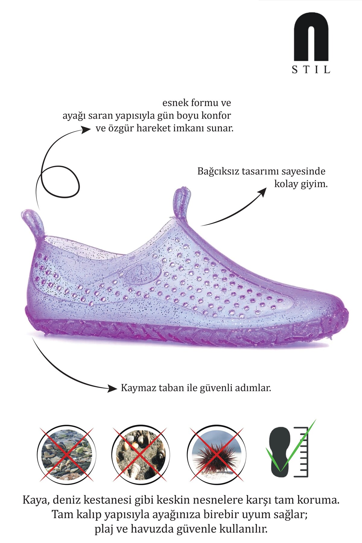 Nstil Allyup Unisex Deniz Ayakkabısı Kaymaz Taban Şık Havuz Simli-Simsiz-Şeffaf Plaj Rafting Sandaleti 130 görsel 5