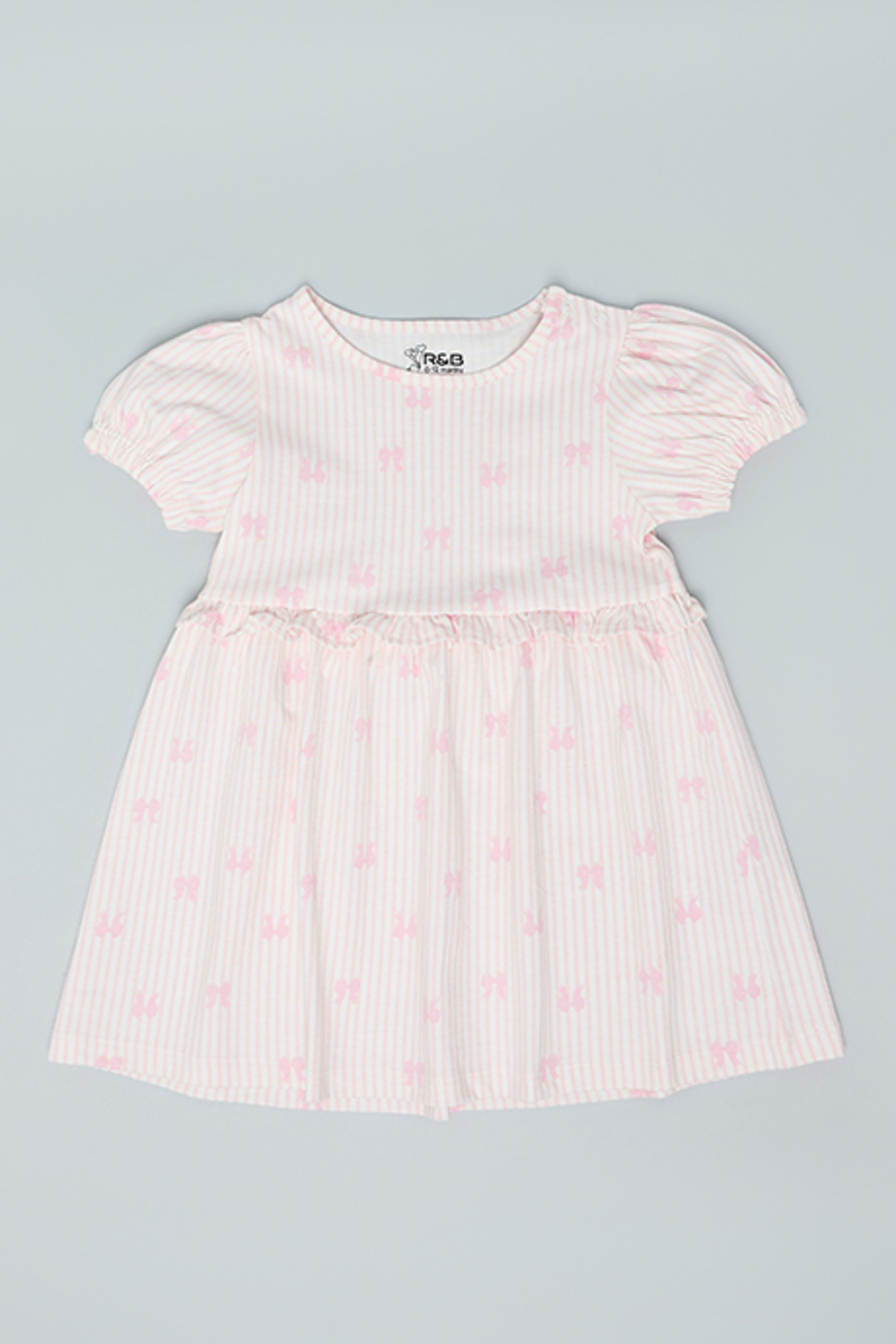 R&B Printed Fit & Flare Dress with Crew Neck and Puff Sleeves