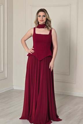 Yonca Moda Evi Bordo Korseli Abiye 2750
