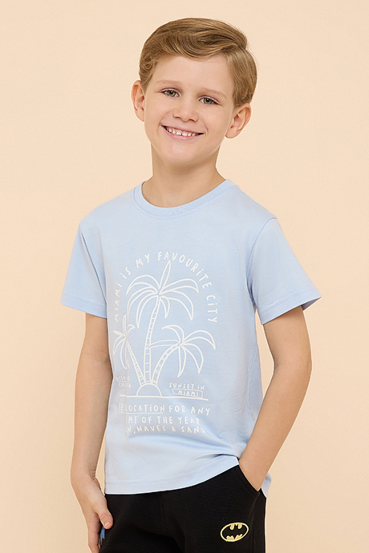 R&B Printed T-Shirt with Crew Neck and Short Sleeves
