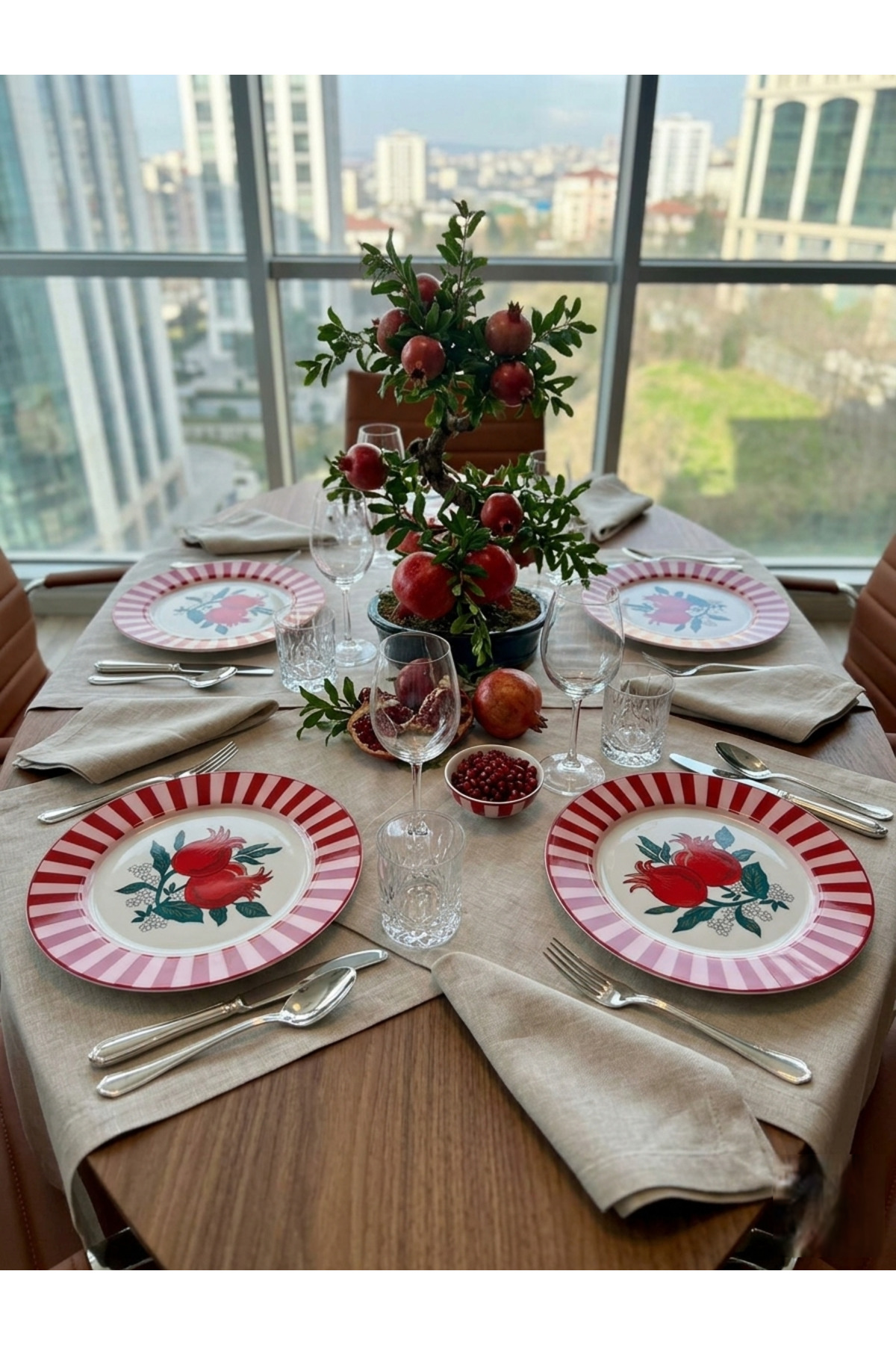 4’lü 27 cm Servis Tabağı Narlı | Dekoratif Büyük Boy Sunum Tabakları