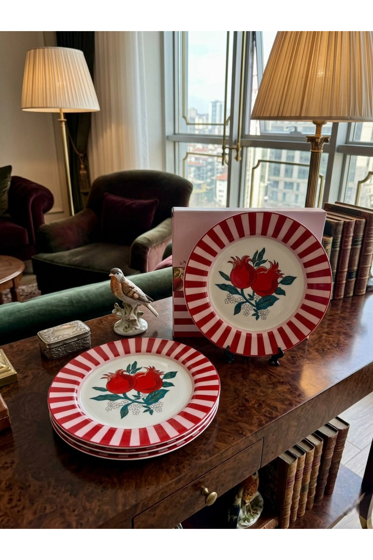 4’lü 27 cm Servis Tabağı Narlı | Dekoratif Büyük Boy Sunum Tabakları