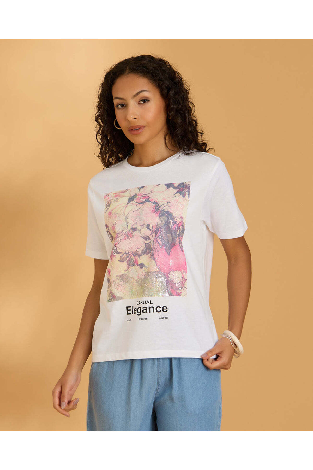 REDTAG Women White Graphic T Shirt