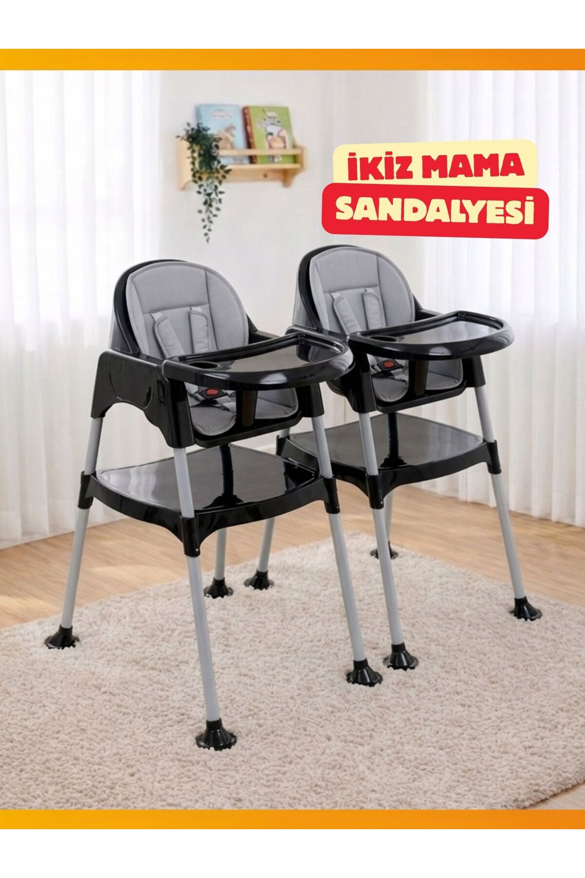 Twin Feeding Chair Work Table Safe Use with Safety Belt with Removable Tray