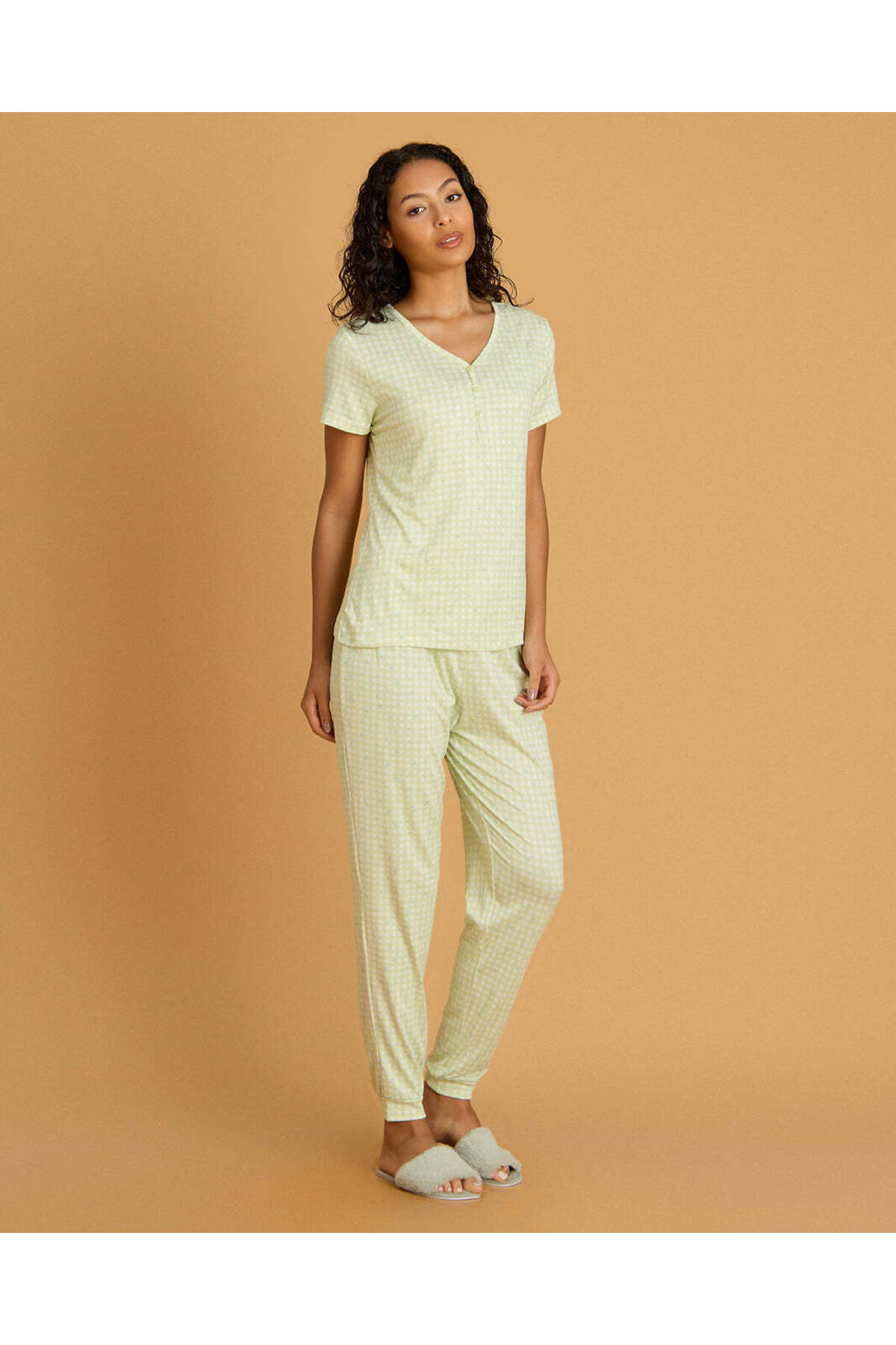 REDTAG Women Green Lace Trim Pajama Set