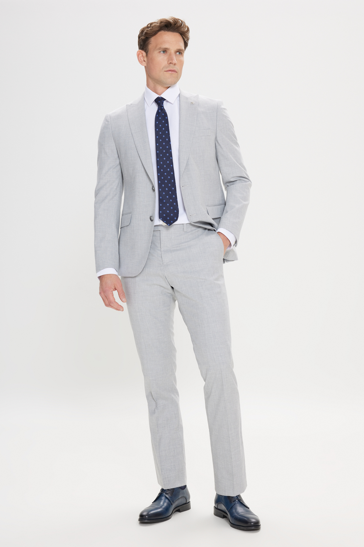 Altınyıldız Classics Men's Gray-Navy Blue Extra Slim Fit Swallow Collar Striped Suit