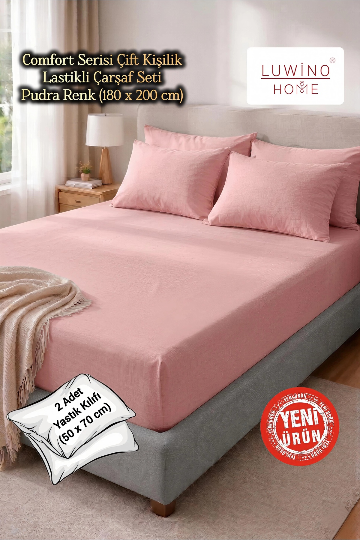 Comfort Series Cotton Double Fitted Bed Sheet Set (180 x 200 cm , 30 cm Height)
