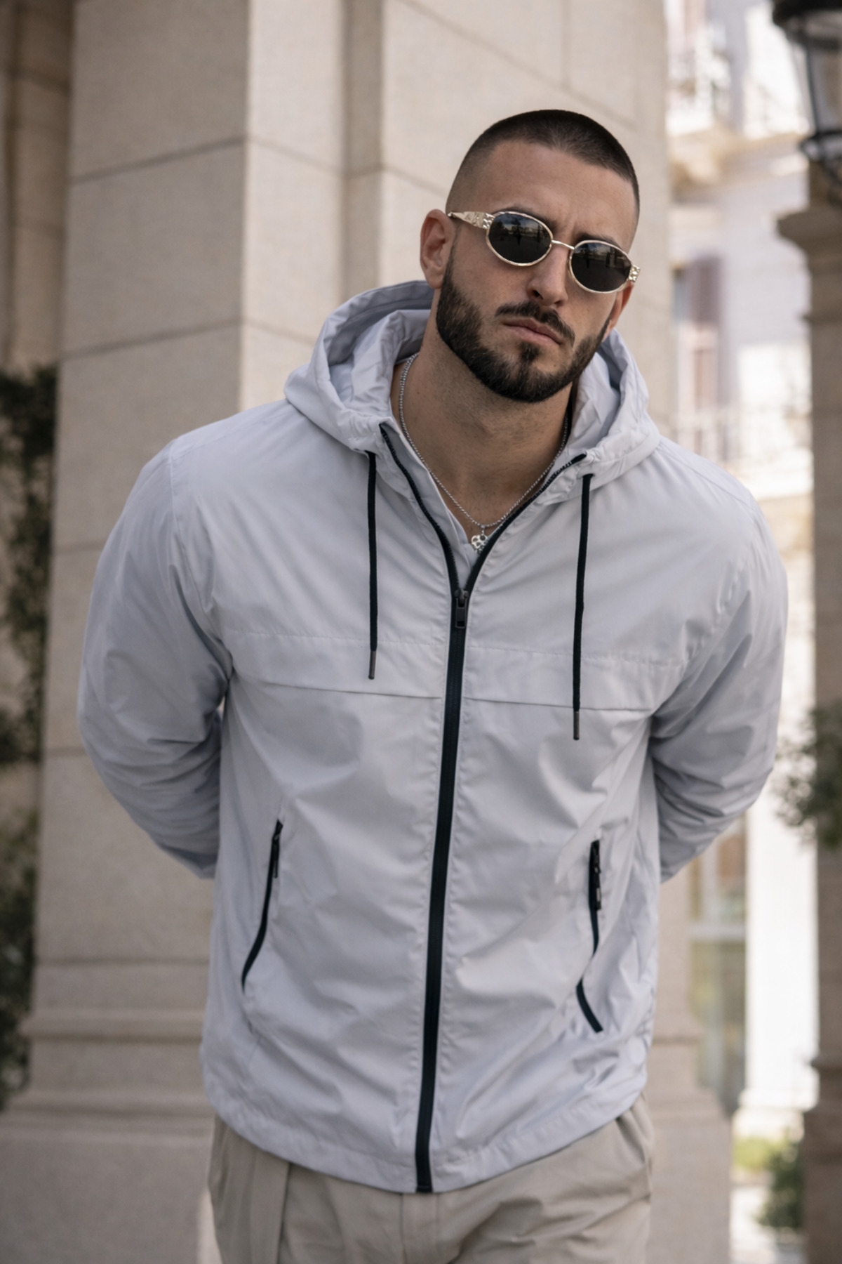 Erkek Trend Premium Kapşonlu Gri Yağmurluk & Rüzgarlık — خاکستری Hacker-1-E0210-12 — تصویر 2 از 6