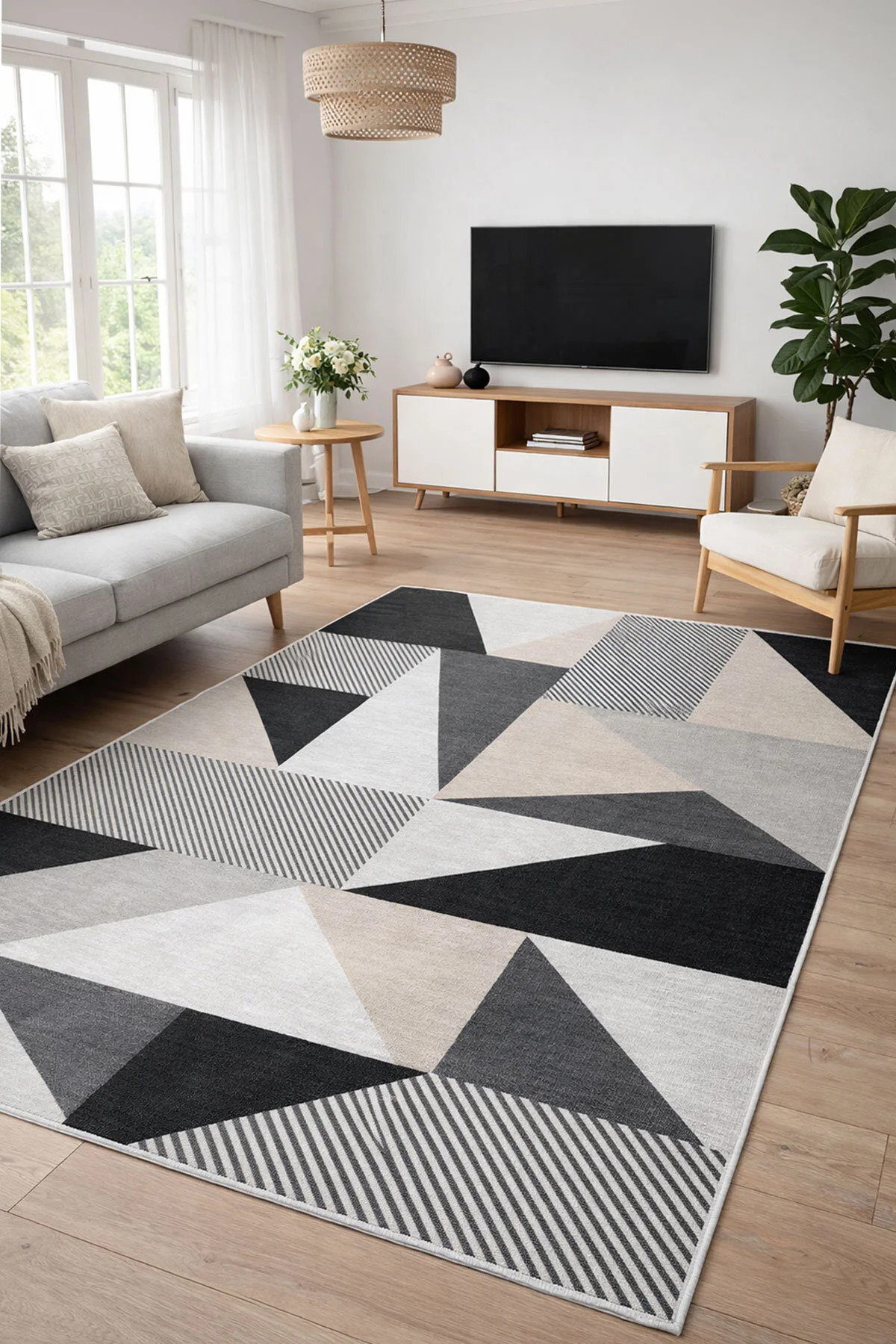 Digital Anti-Slip Washable Black Multi Modern Geometric Living Room Rug Kitchen Rug Runner