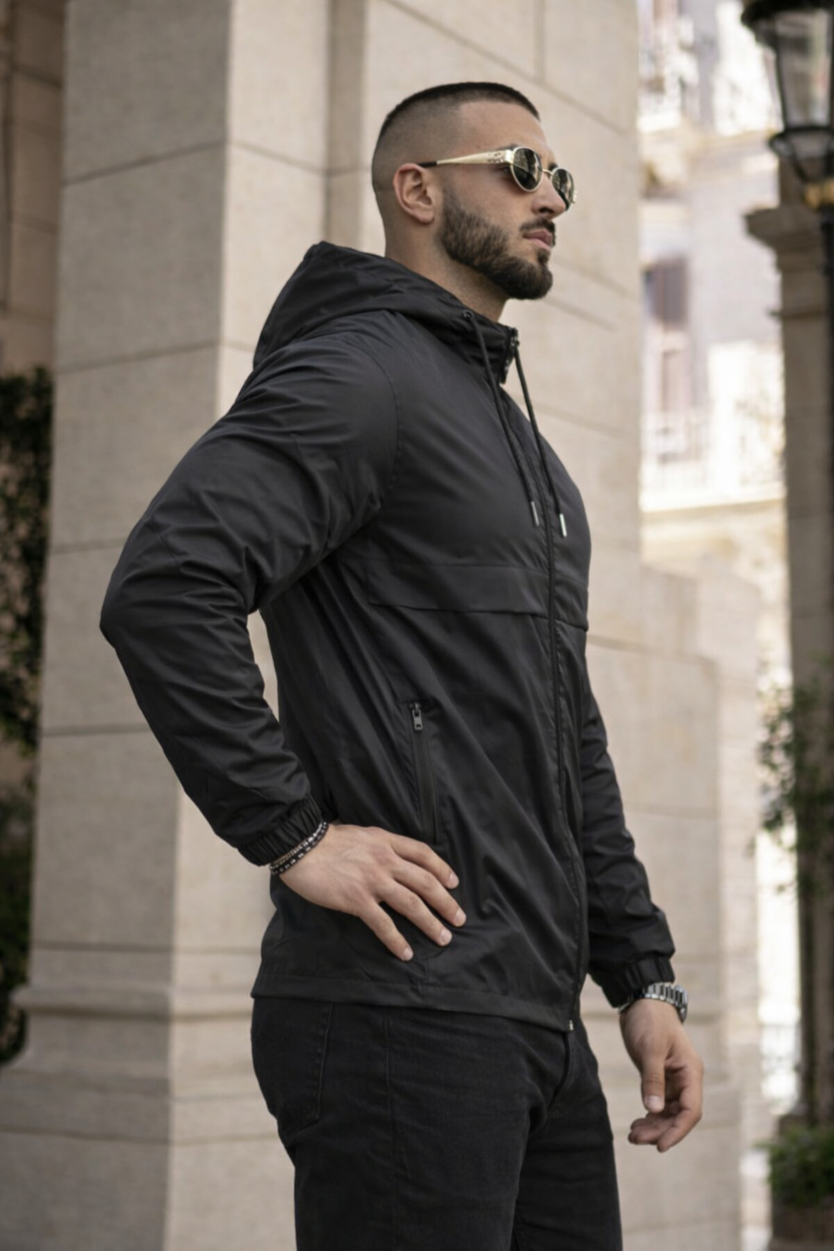 Erkek Trend Premium Kapşonlu Siyah Yağmurluk & Rüzgarlık — مشکی Hacker-1-E0210-12 — تصویر 5 از 6