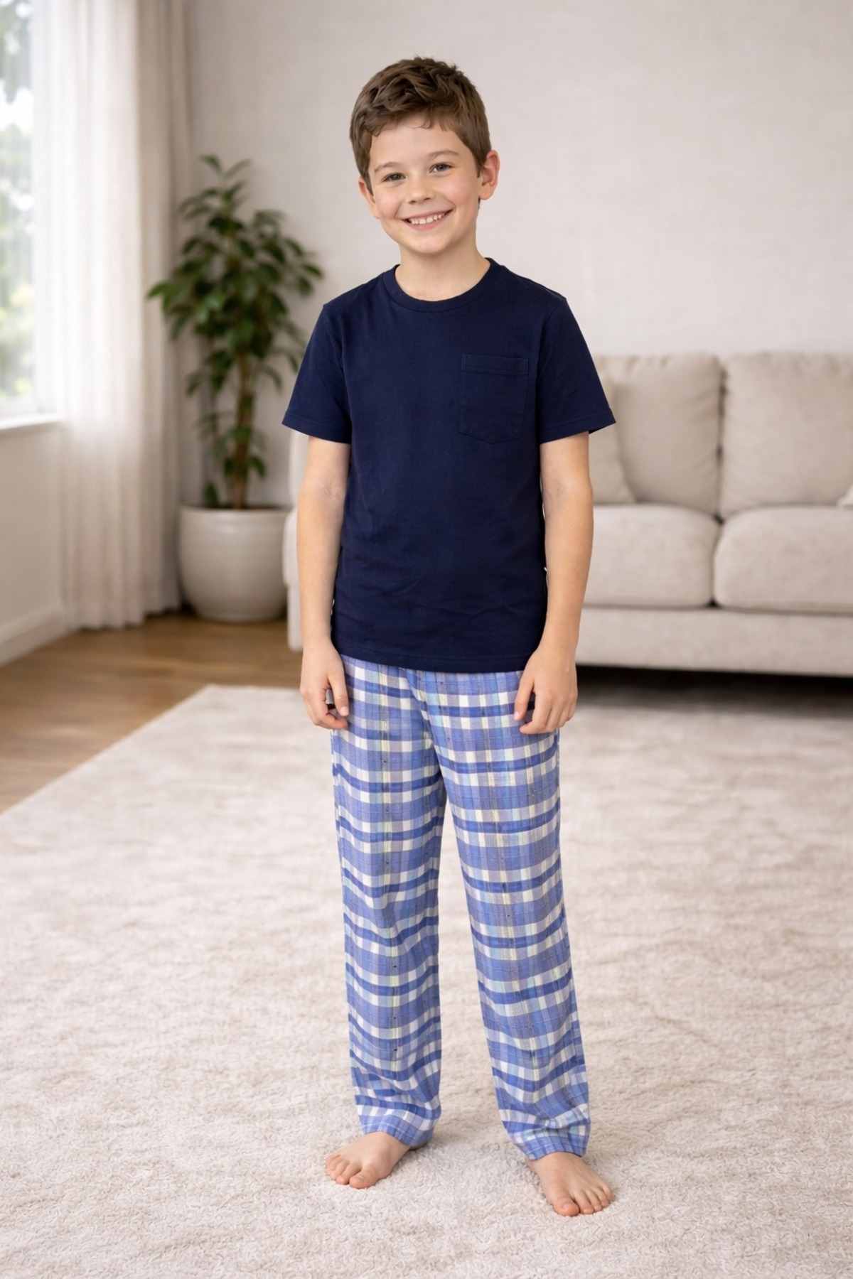 rindahomewear Lacivert Kısa Kol Baba-Oğul Cepli Pijama Takım görsel 2
