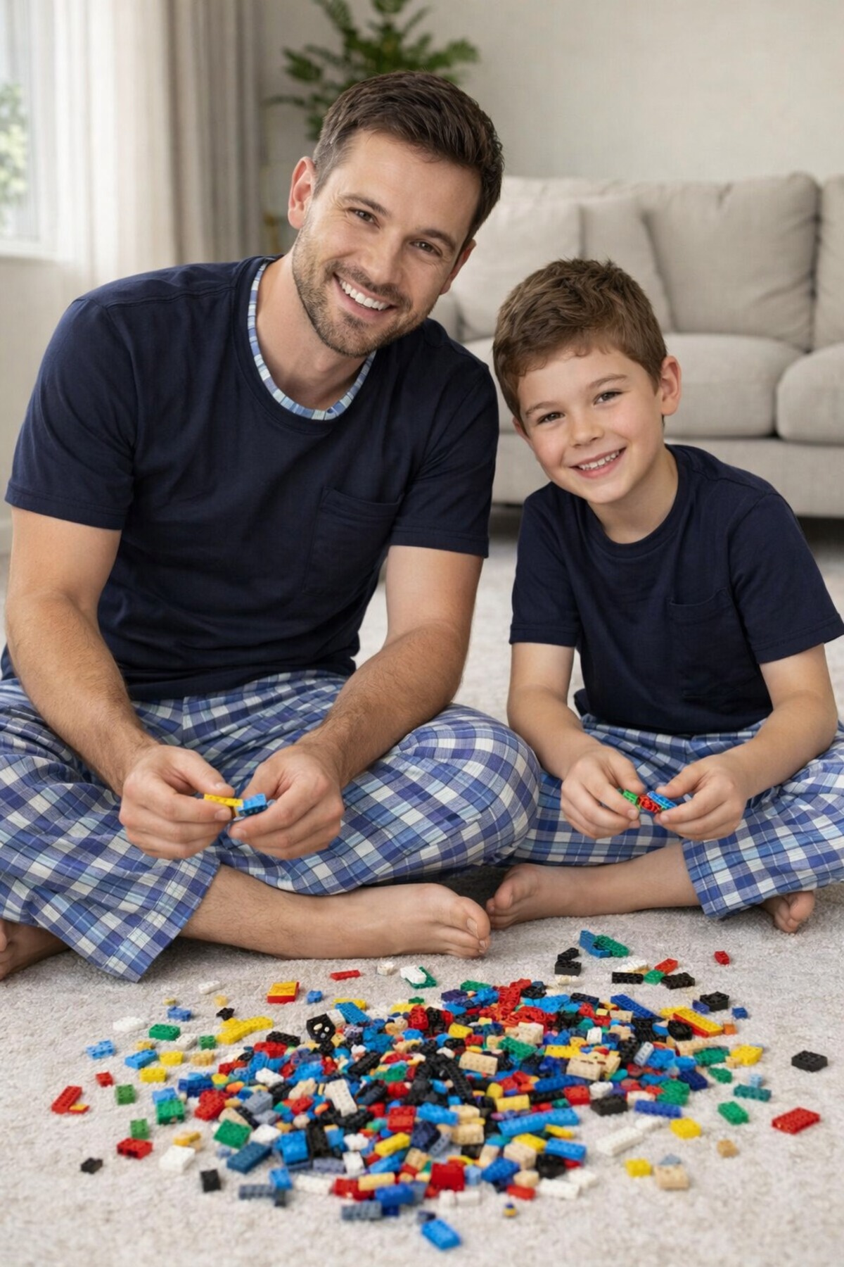rindahomewear Lacivert Kısa Kol Baba-Oğul Cepli Pijama Takım
