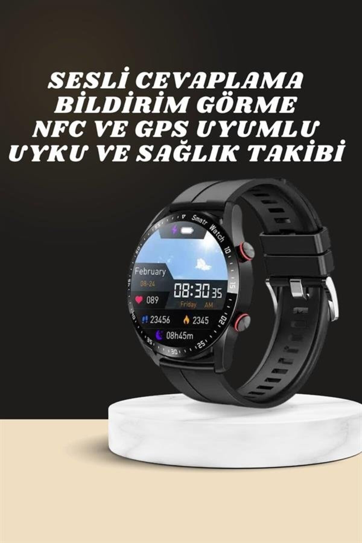 Akıllı Saat Amoled Ekran Metal Ve Deri Kordonlu Uyku ve Sağlık Takibi Titreşimli