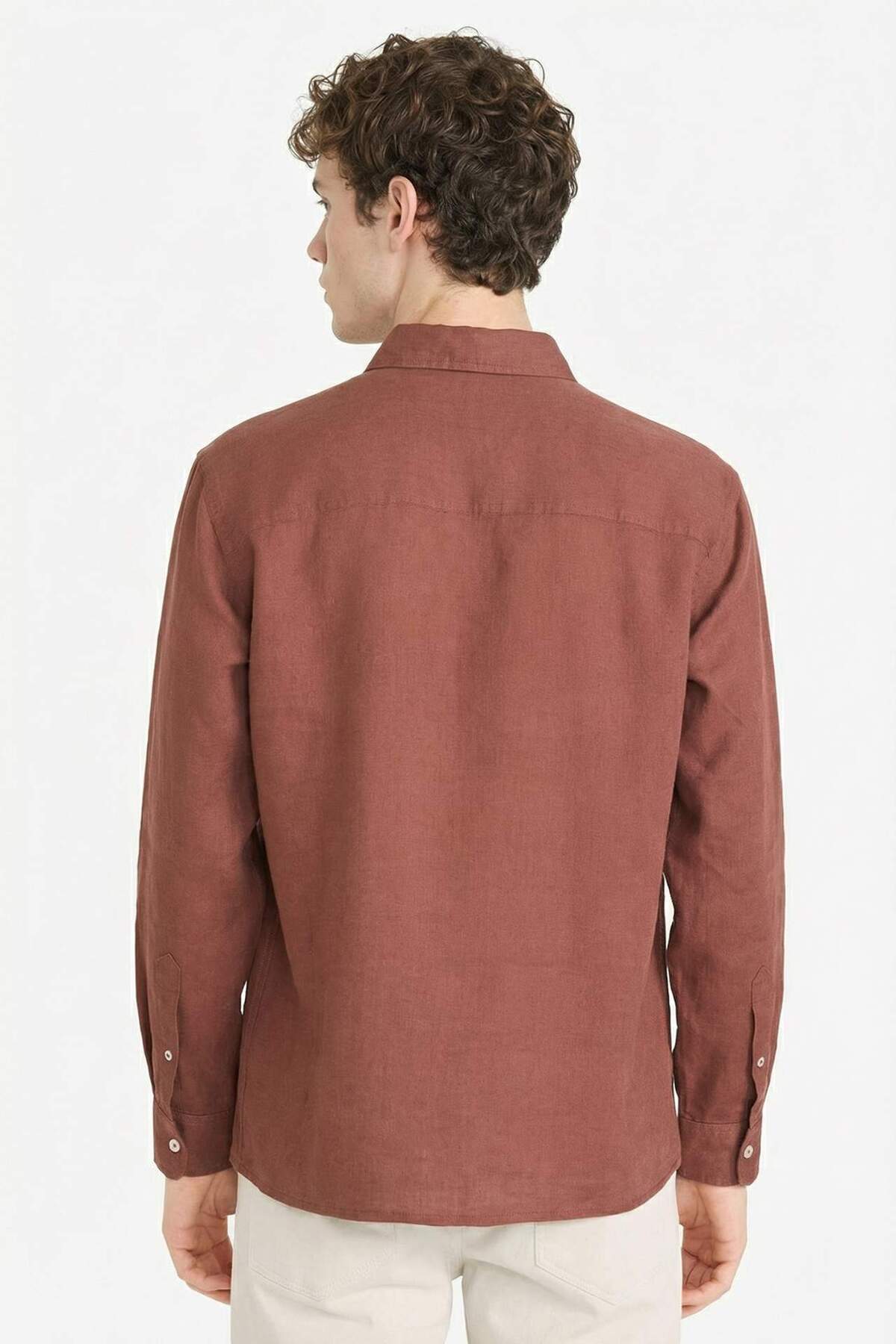 DeFacto %100 Keten Regular Fit Gömlek G0788AX26SM görsel 5
