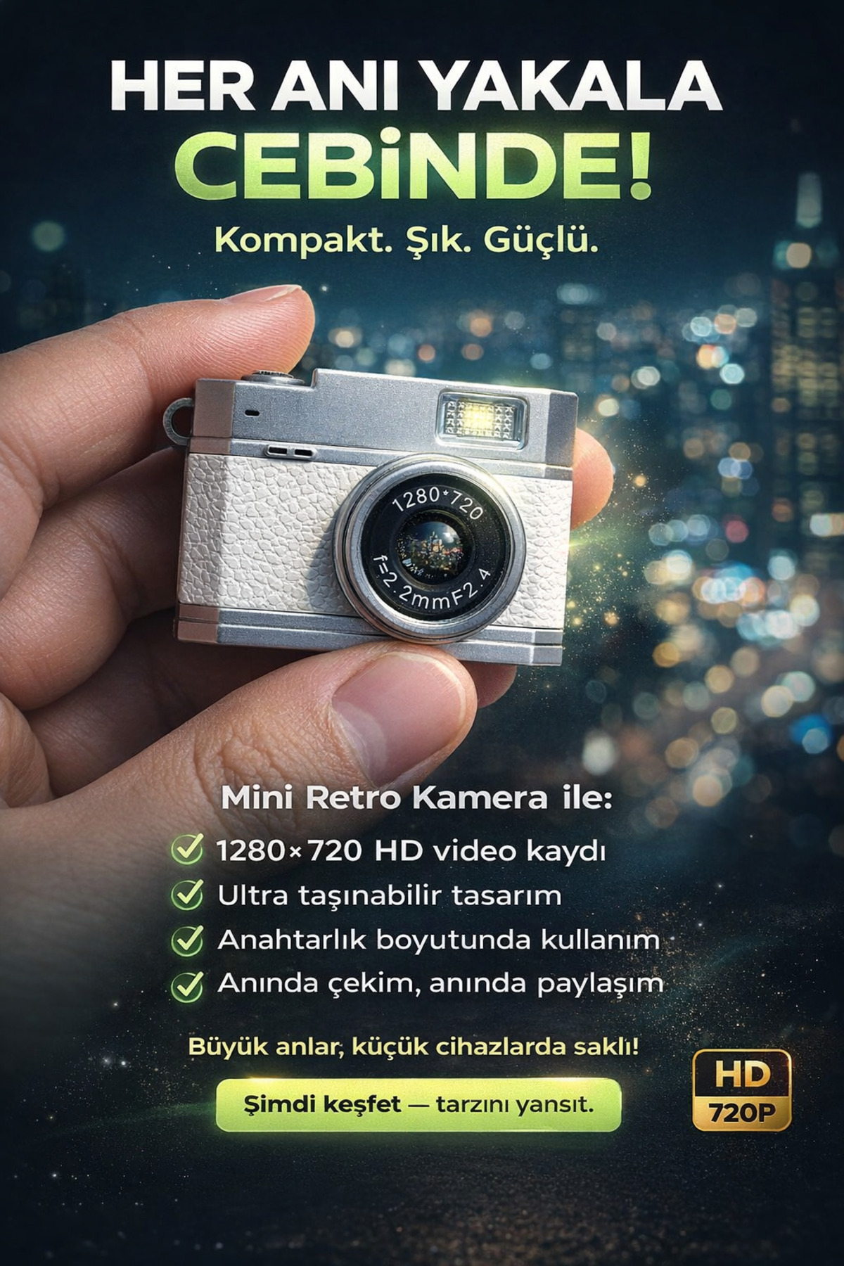 M90 Mini Kamera Hareketli Ekran Flaşlı Selfie Video Vlog Kamerası Anahtarlık