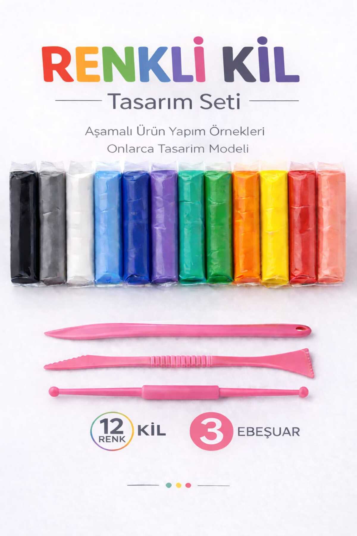 NUVVA 12li Renkli Kil Hamuru Seti, zıplayan kil, seramik hamuru tasarım seti oyun hamuru