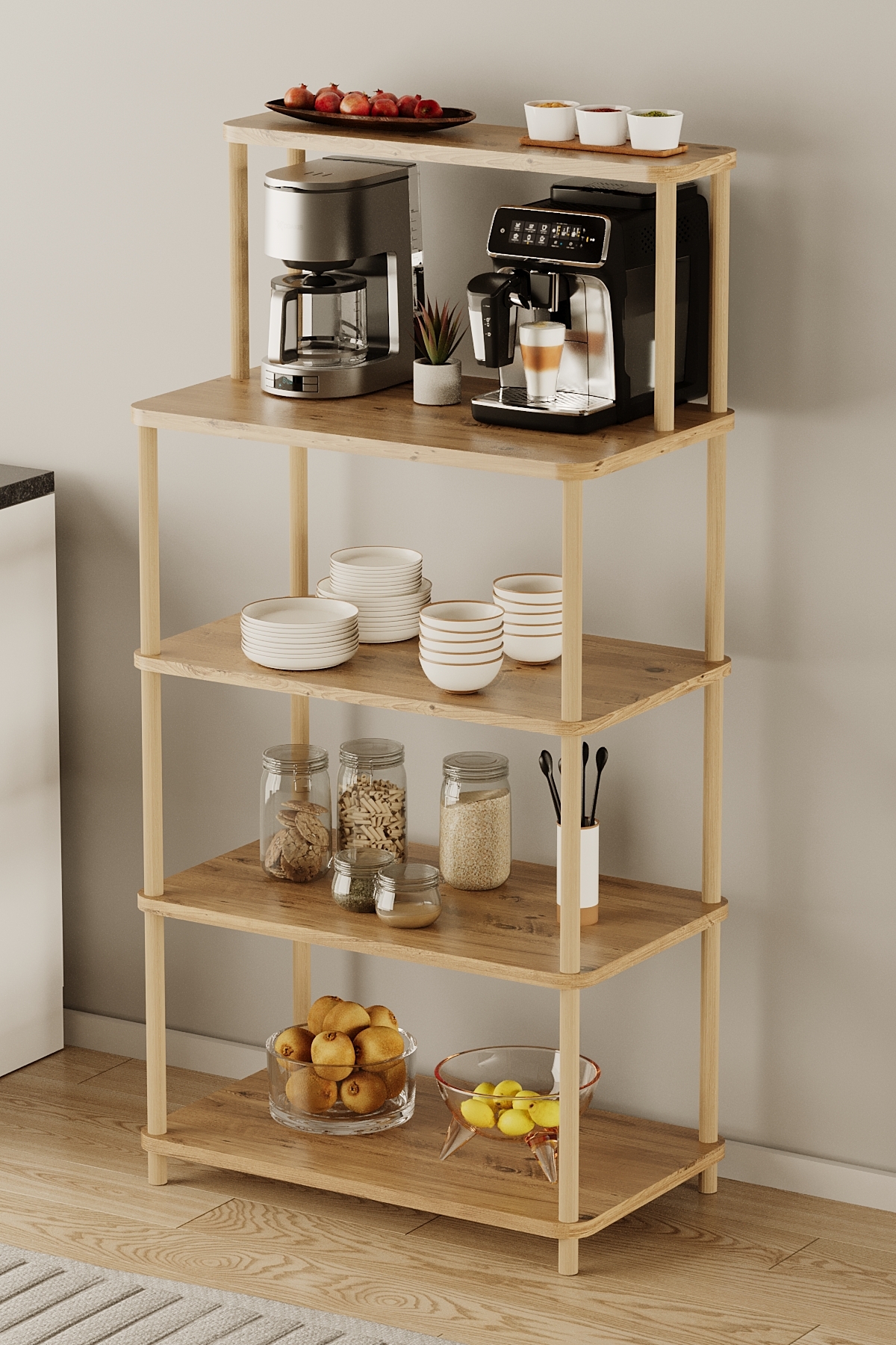 Modern Nordic Kitchen Shelf Coffee Corner Stand Multi-Purpose 4-Tier Organizer
