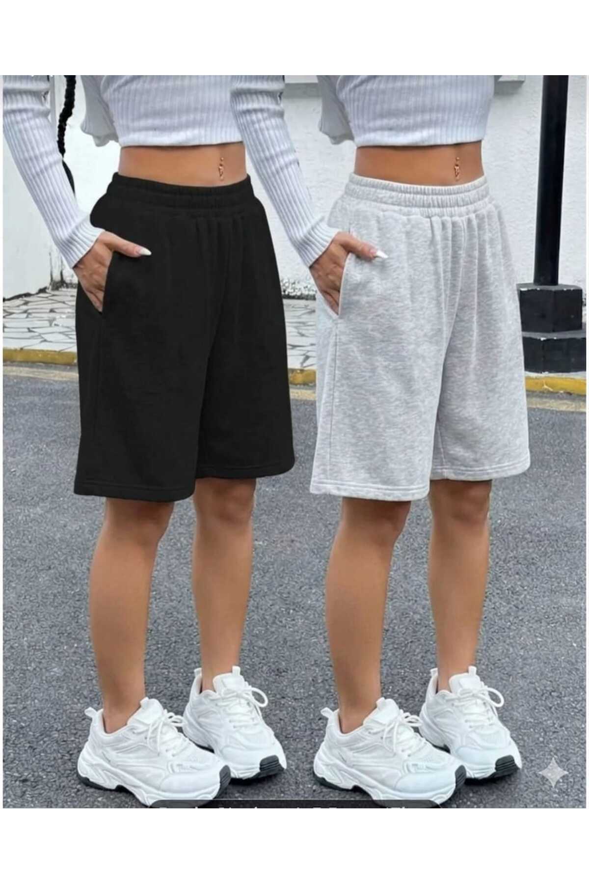modlux 2 komada (kratke hlače) crne sive ženske široke kratke hlače Bermuda u...