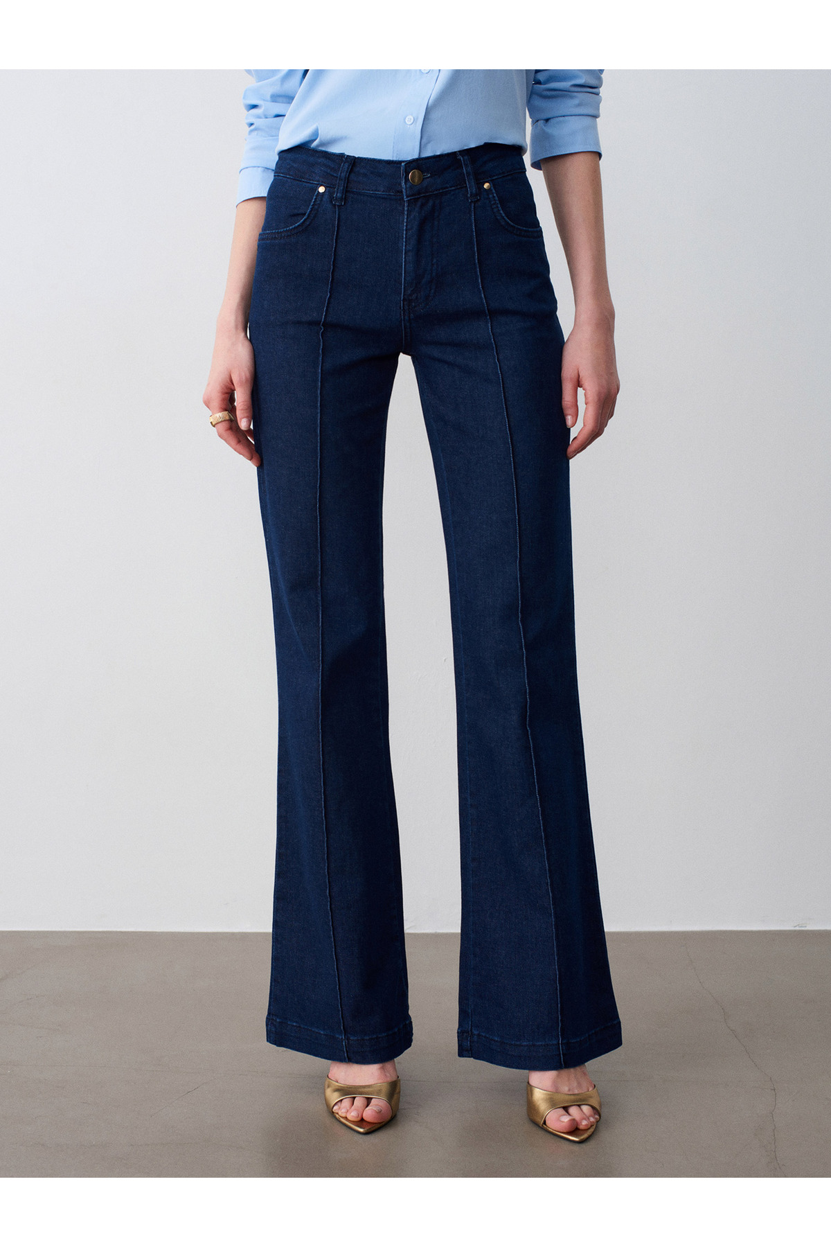 Dilvin 72309 Dikiş Detaylı Flare Jean-Lacivert görsel 3