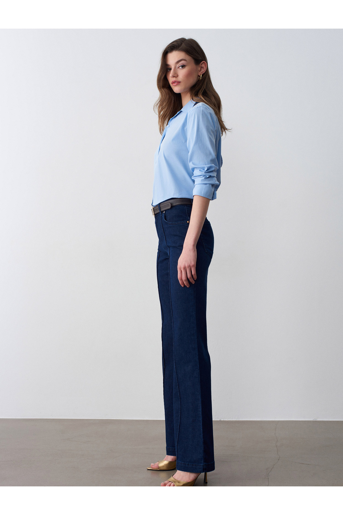 Dilvin 72309 Dikiş Detaylı Flare Jean-Lacivert görsel 4