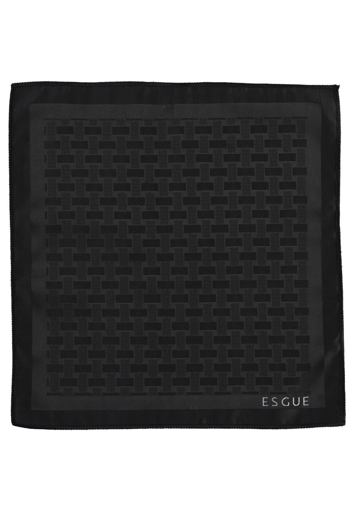 Esgue Hand Made 6 cm Slim Geometrik Desenli Siyah Renk Mendilli İnce Kravat görsel 6