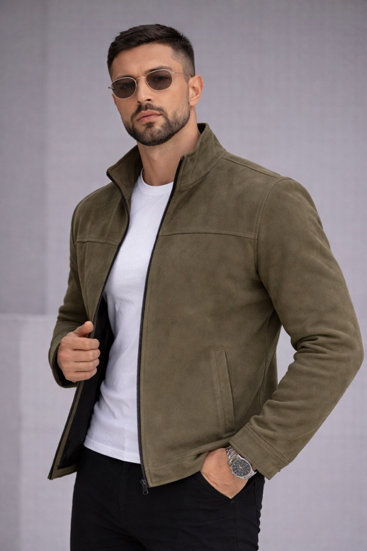 BASEL.CO Slim Fit Dik Yaka Mevsimlik Süet Ceket görsel 2
