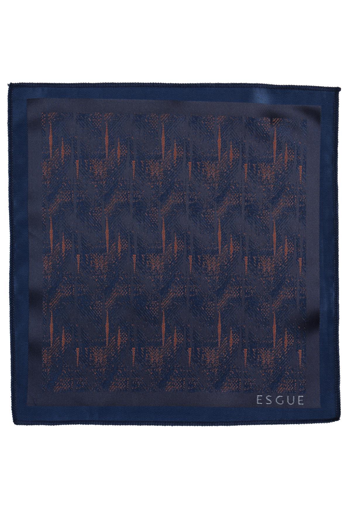 Esgue Hand Made 6 cm Slim Desenli Lacivert Kiremit Renk Mendilli İnce Kravat görsel 6