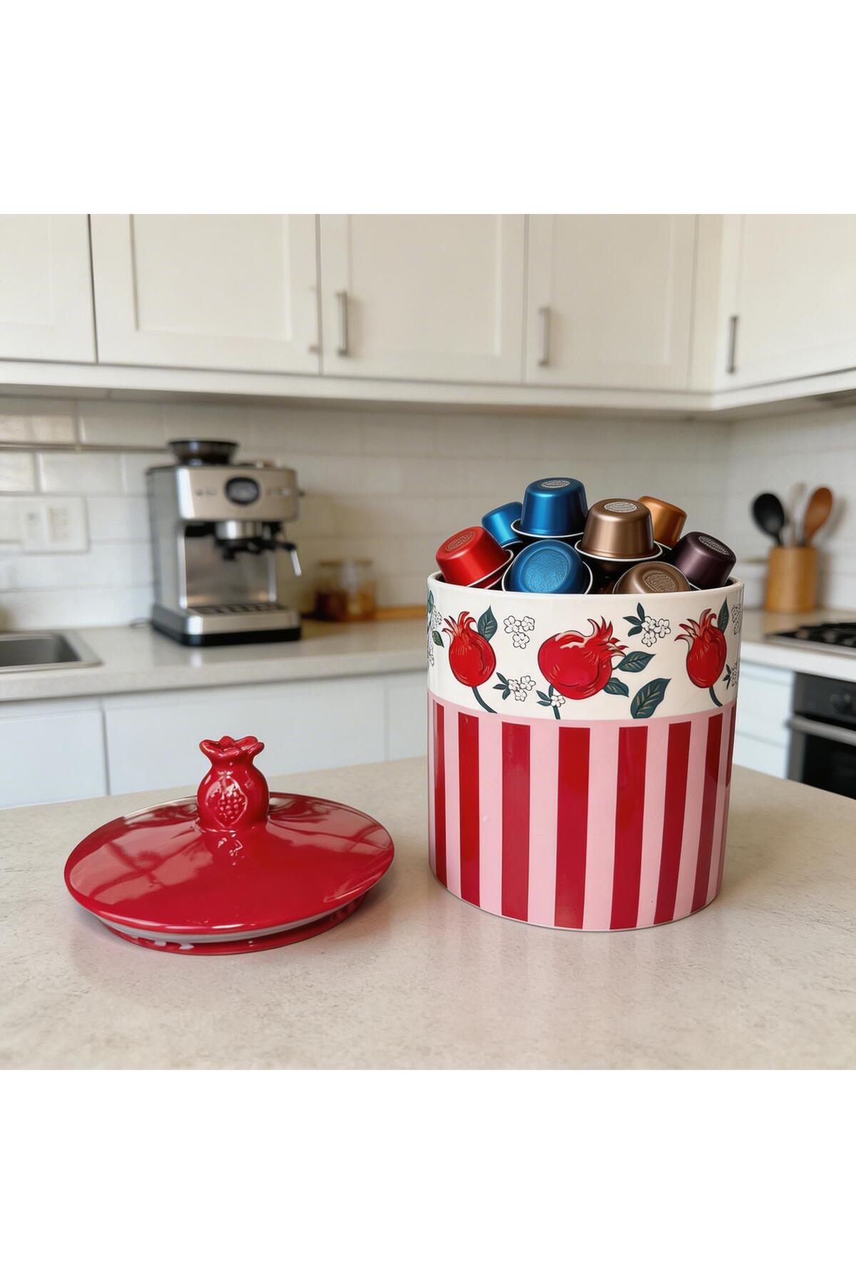 2800 ml Porselen Kavanoz Narlı | Kapaklı Büyük Boy Saklama Kabı