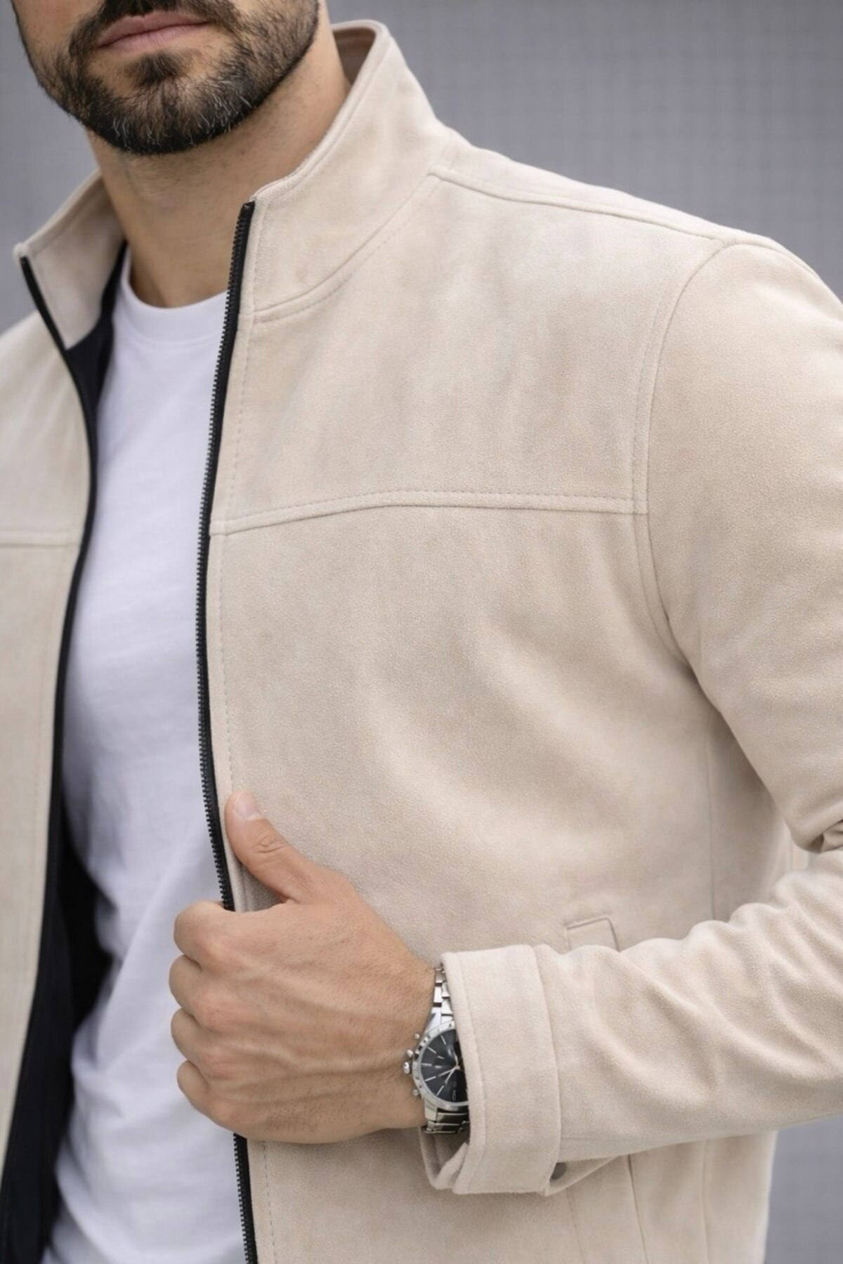 BASEL.CO Slim Fit Dik Yaka Mevsimlik Süet Ceket görsel 2