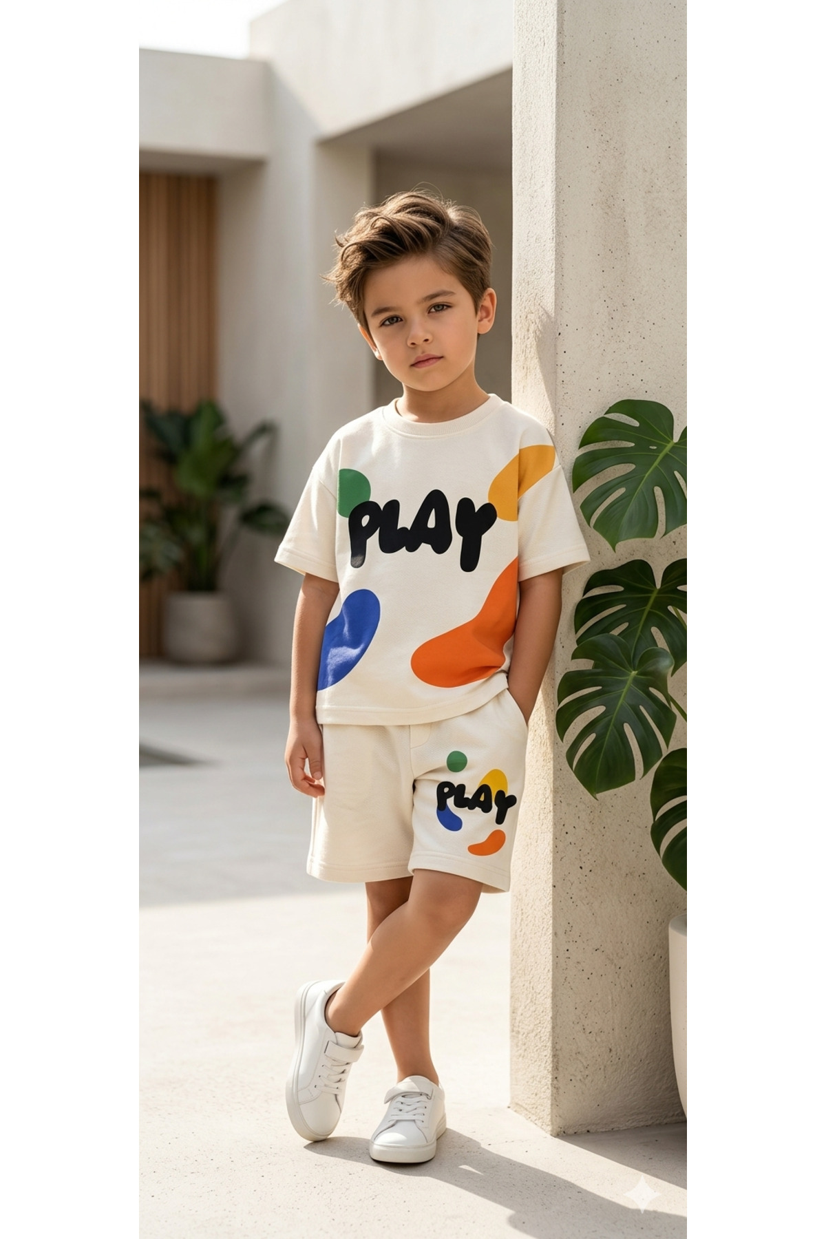 PALLERMO KİDS New Season Summer Single Jersey Top and Shorts Set
