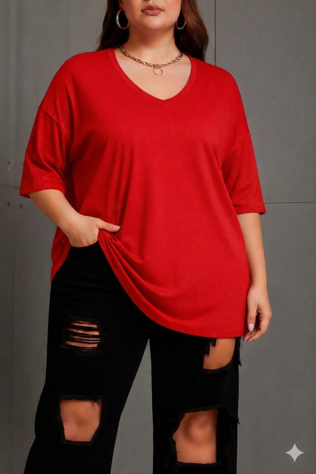 BENROMA PLUS V Yaka Büyük Beden Oversize Unisex Tişört 1CZ1
