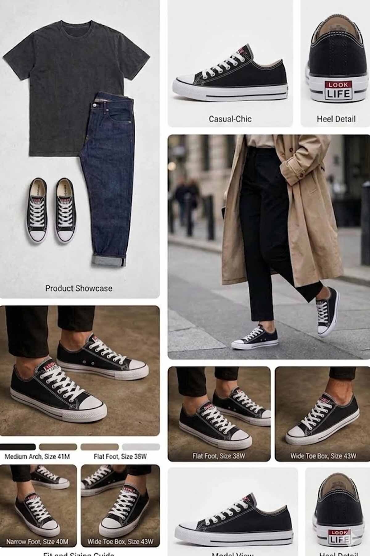 Siyah Günlük Bez Ayakkabı - Rahat Taban Casual Sneakers — مشکی RS-CONVERS-RS-C1001 — تصویر 2 از 3