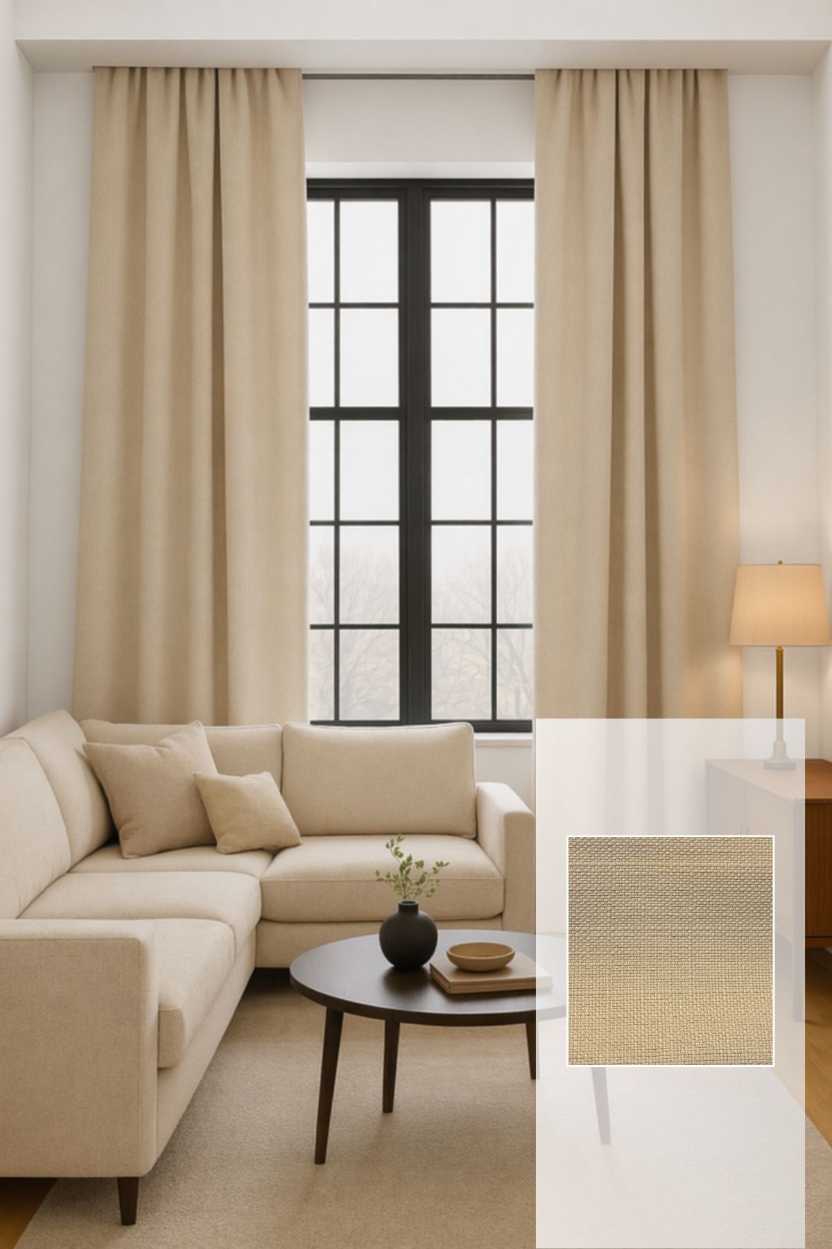 Natural Texture Linen Look Curtain – With Header Tape, Rich Color Chart Model, Simply Chic