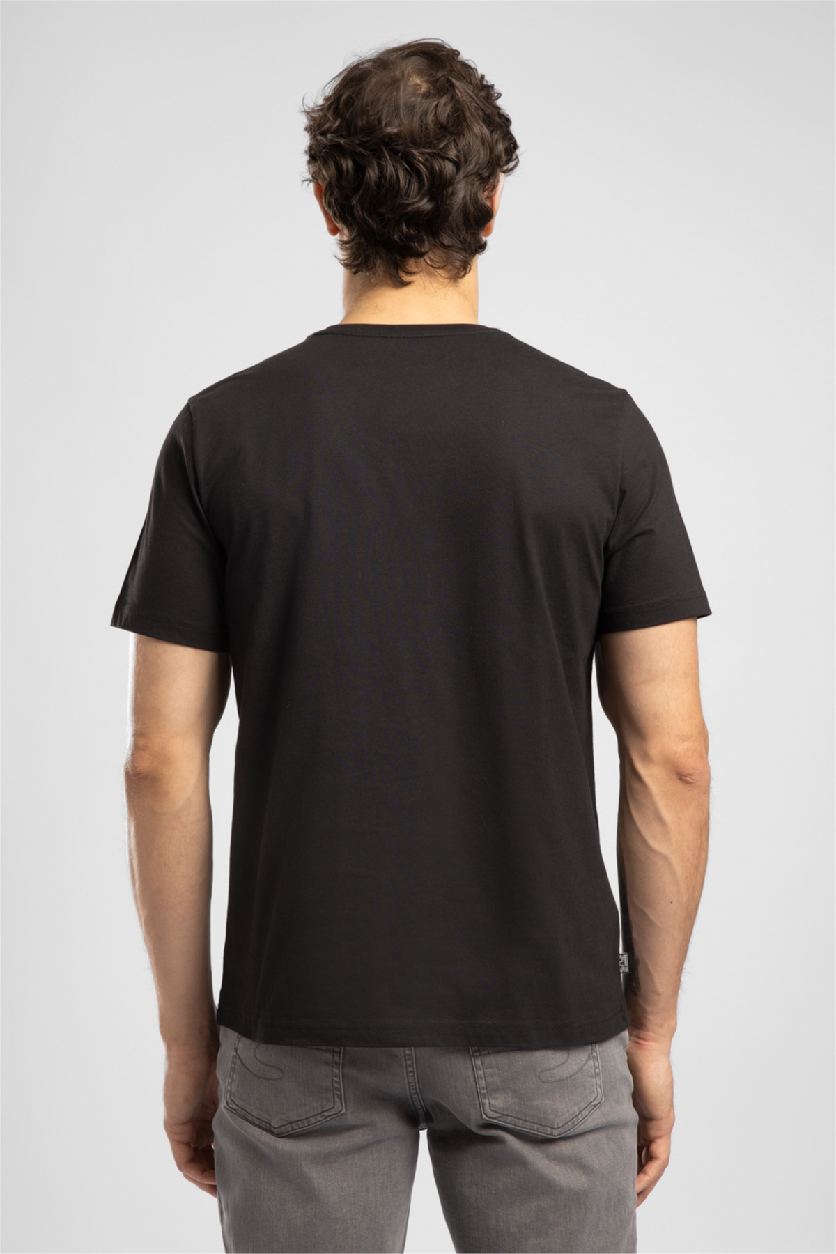 Lee Cooper Baselo Erkek Regular Fit %100 Pamuk Basic Bisiklet Yaka T-Shirt Siyah görsel 3