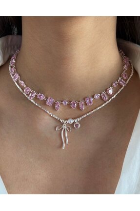 ArtBDesign Gema Pembe Taşlı Kolye Çelik Kolye ( 1 Adet )