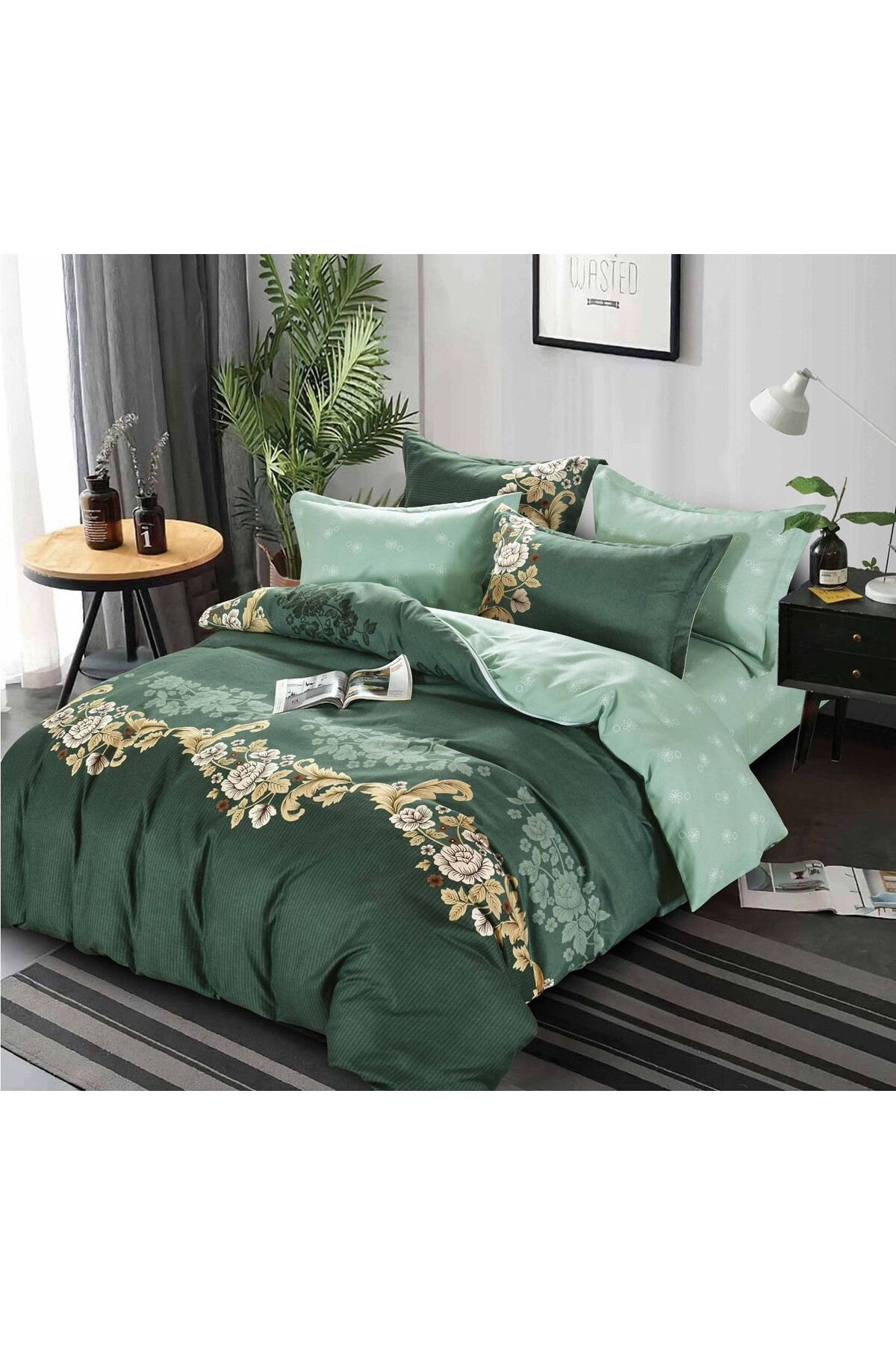OEM Set lenjerie de pat, Bumbac Finet, 200 x 230, Verde royal