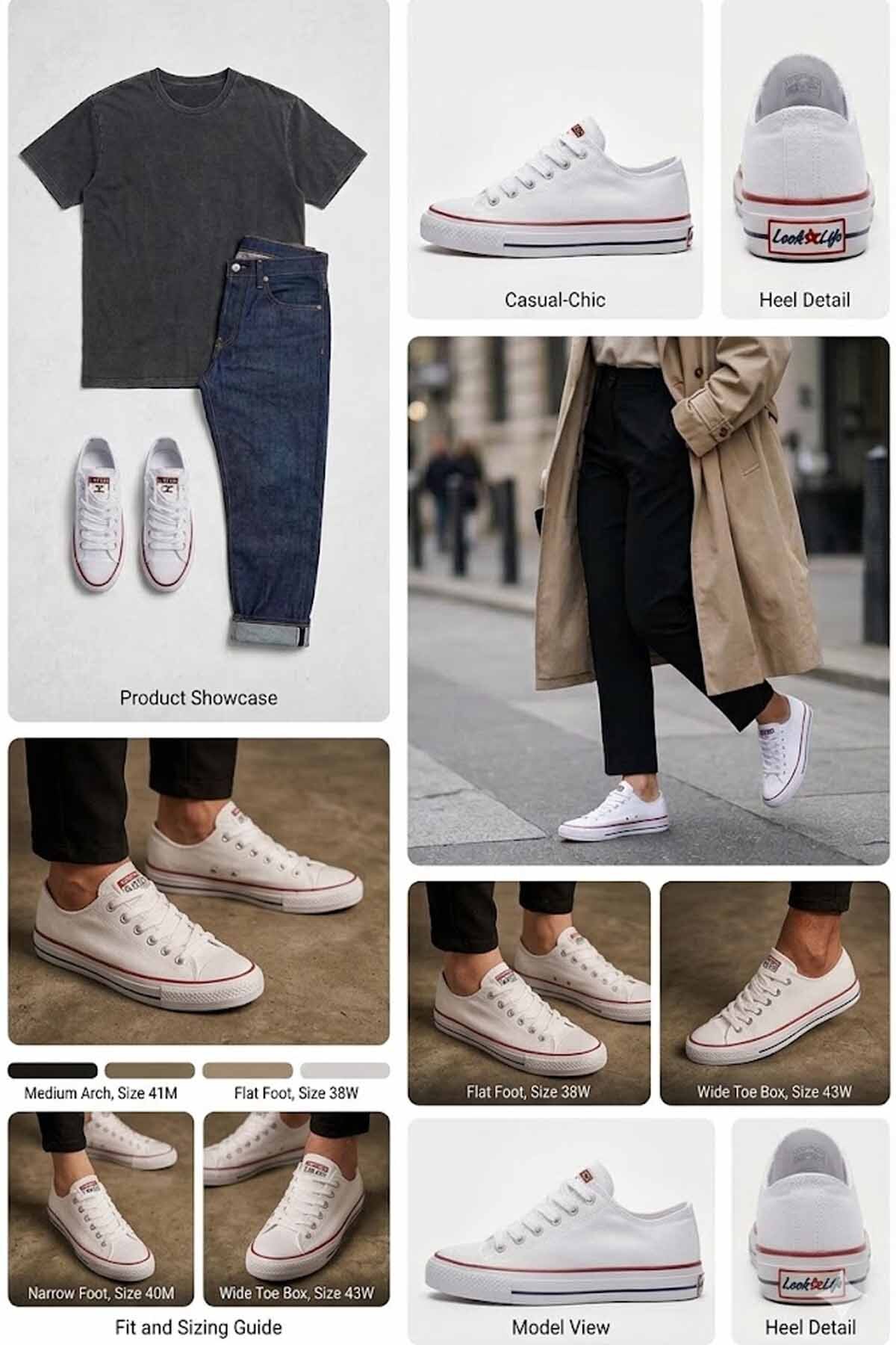 Beyaz Günlük Bez Ayakkabı - Rahat Taban Sneakers — سفید RS-CONVERS-RS-C1001 — تصویر 2 از 6