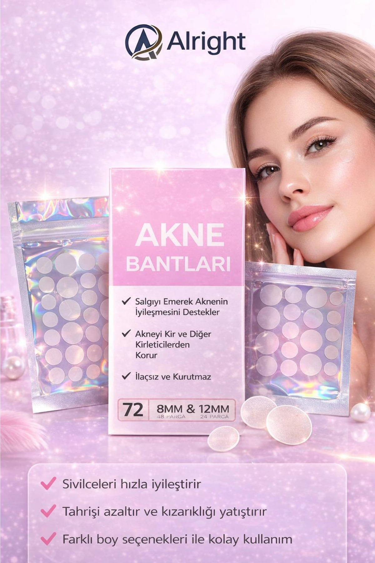 Alright Akne Patch 72 Adet Yaması Şeffaf Acne Patch Pimple Patch Hidrokolloid — AR0886