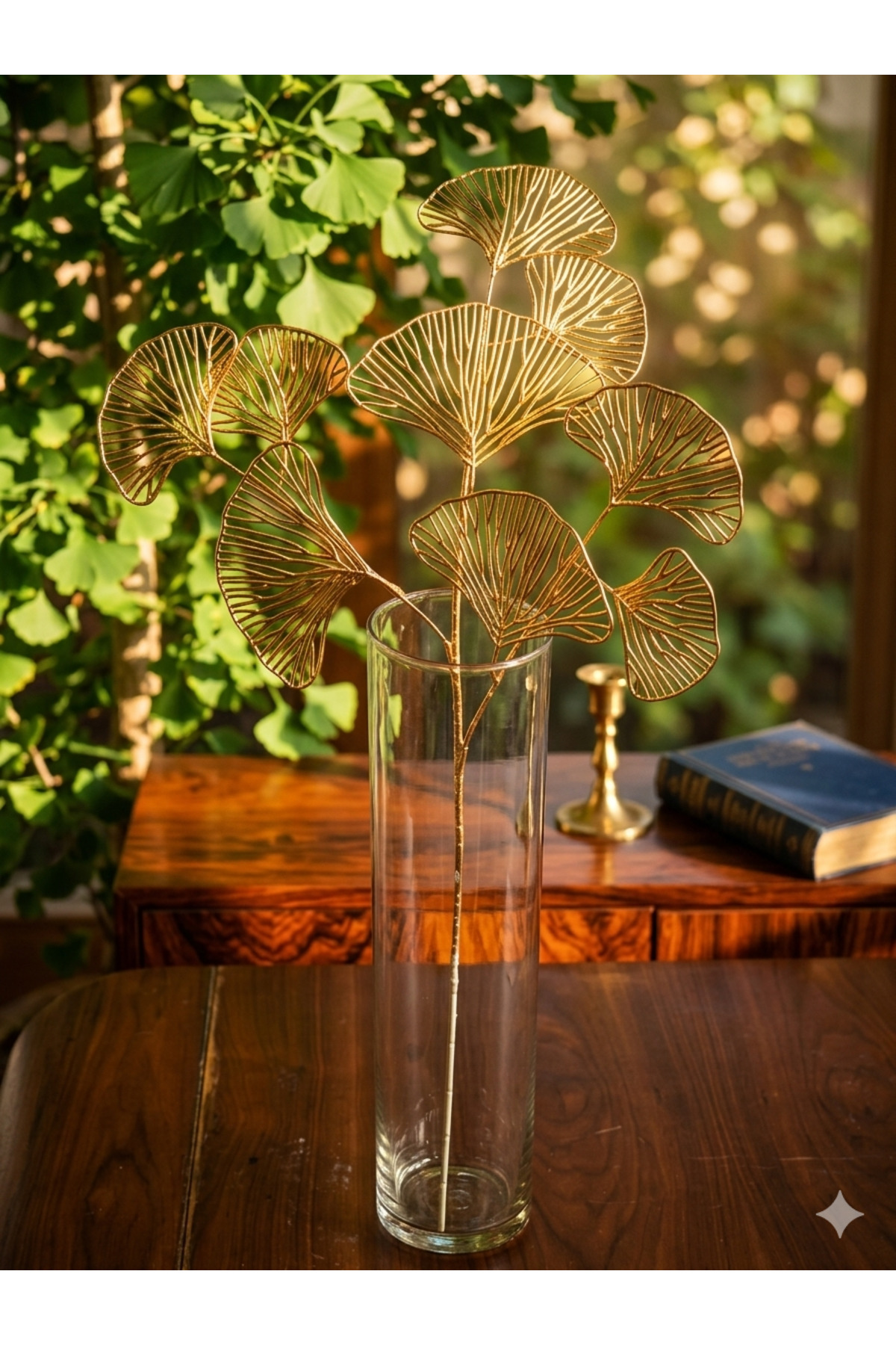 Gold Leaf Decor Single Branch – Luxury Metallic Decorative Artificial Plant (Glass Vase Not Included)