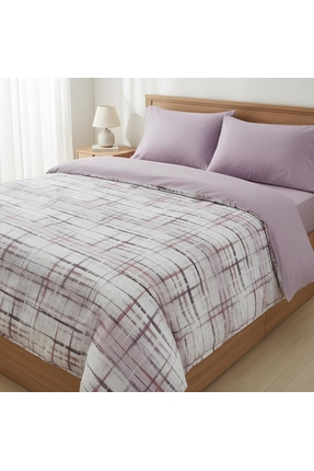 Starlette Home Lila ve Çizgili Desenli Çift Kişilik Nevresim Takımı. %100 Pam...