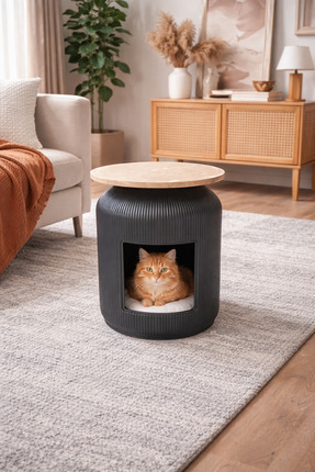 KastaSaksı Plastik 43x55 cm kedi evi-kedi tuvaletli üstü vision mermer MDF sehpa