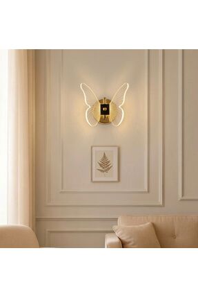 bella lighting Kelebek Aplik Modern Dekoratif Gold Sarı 3 Renk Ledli Duvar La...