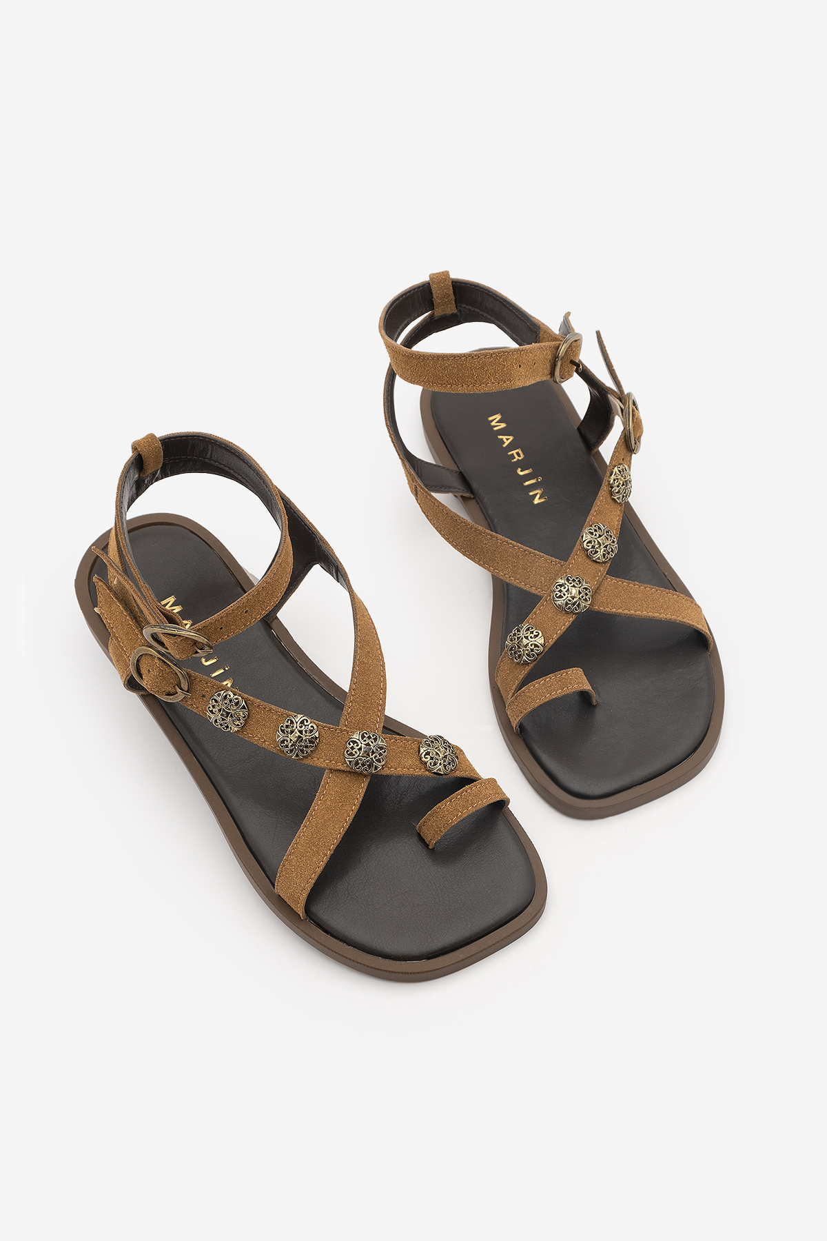 Marjin Damen-Flip-Flops mit überkreuzten Riemen und Knöchelschnalle, lässige ...